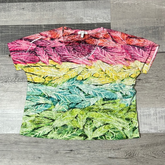 Delia's Rainbow Tropical Leaves Striped Print Crop Top Size Small Tee T-Shirt - Picture 3 of 8